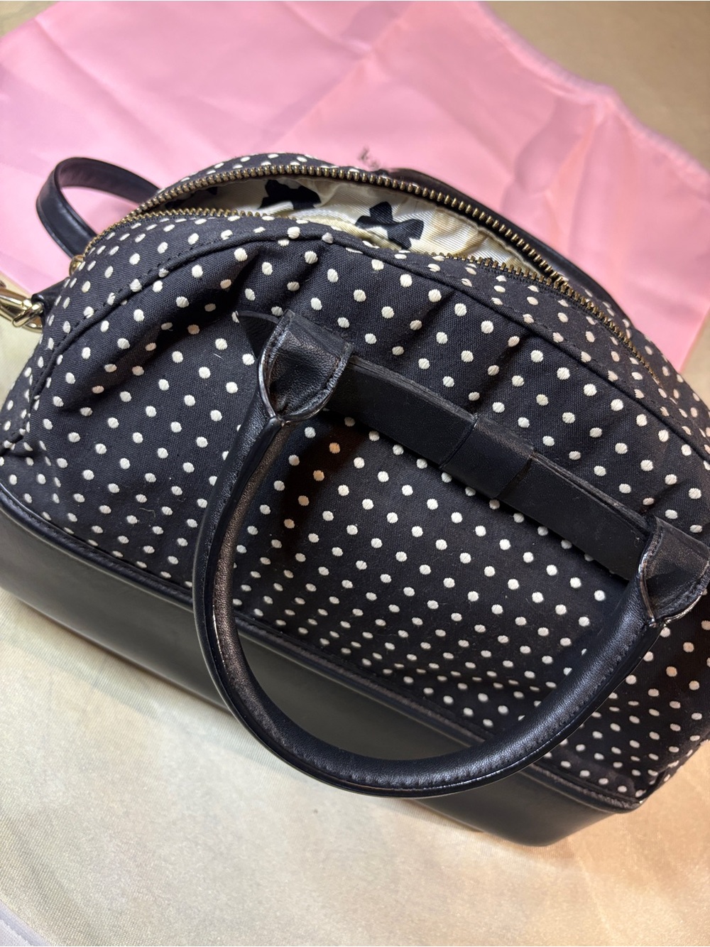 kate spade Black and White Polka Dot Dome Satchel. Strap,Dust-bag, Shopping Bag - Picture 8 of 13